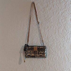 SAKROOTS Patterned Cream and Black Women's Wristlet, Or Shoulder Bag/Wallet